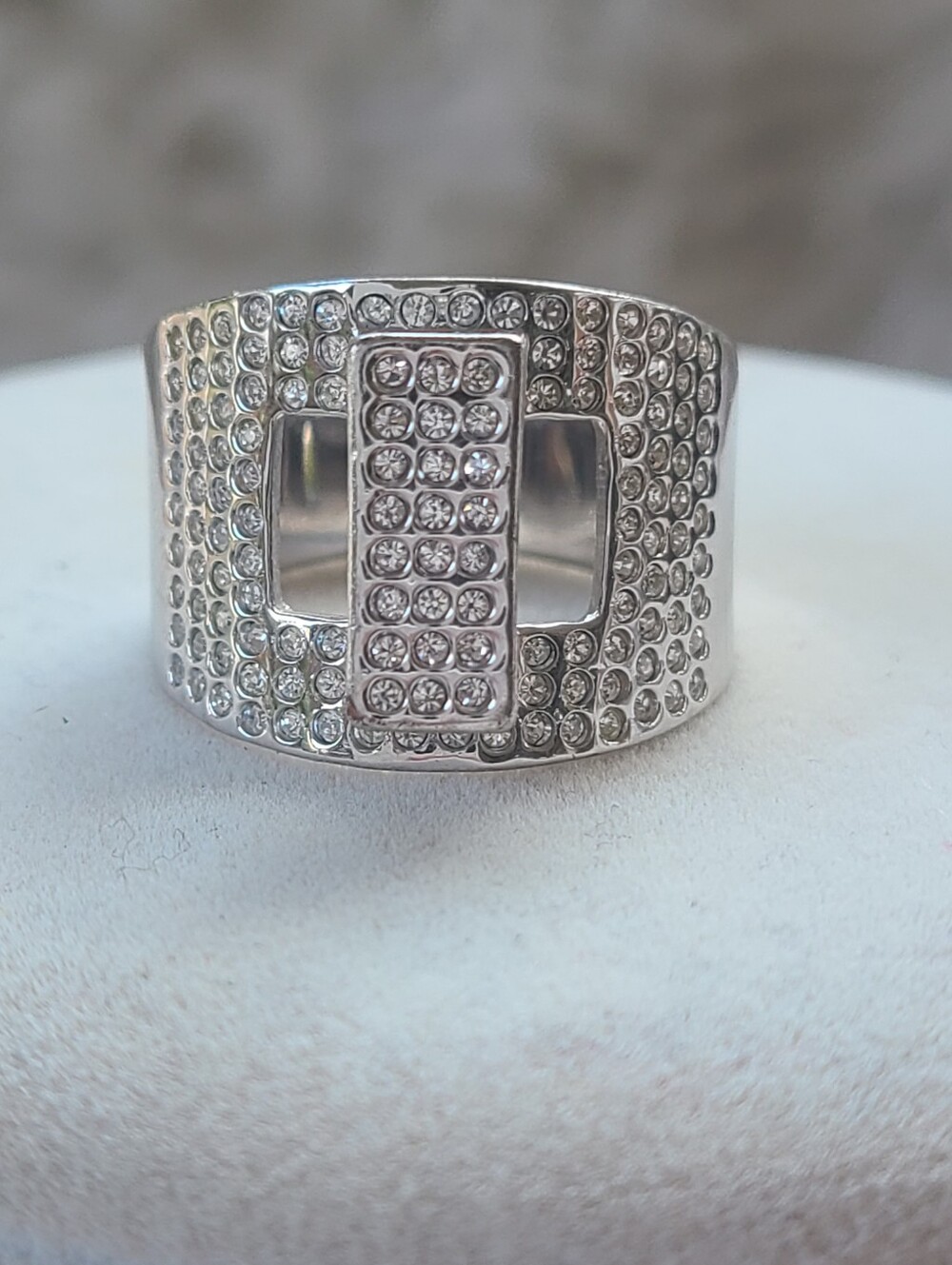Swarovski Silver Crystal Pave Wide Band Ring- Great Condition Size 7